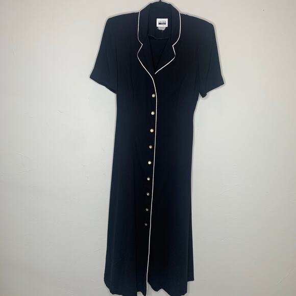 Leslie Fay Black Midi Dress Button Front Sz ? Medium - Picture 8 of 8